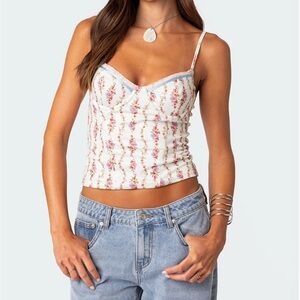 Edikted Floral Print Camisole in Cream and Pink